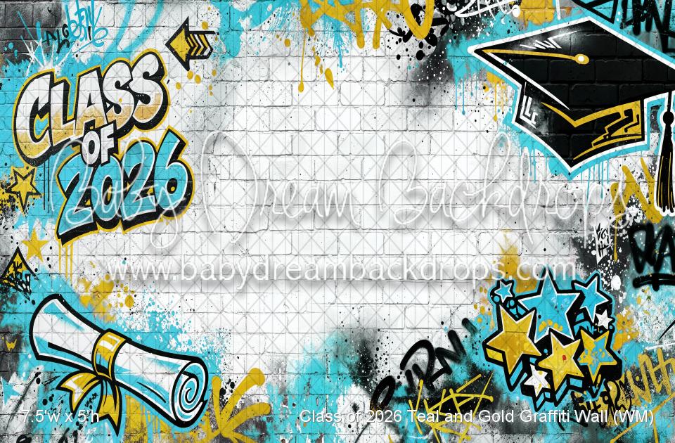 Class of 2026 Teal and Gold Graffiti Wall (WM)