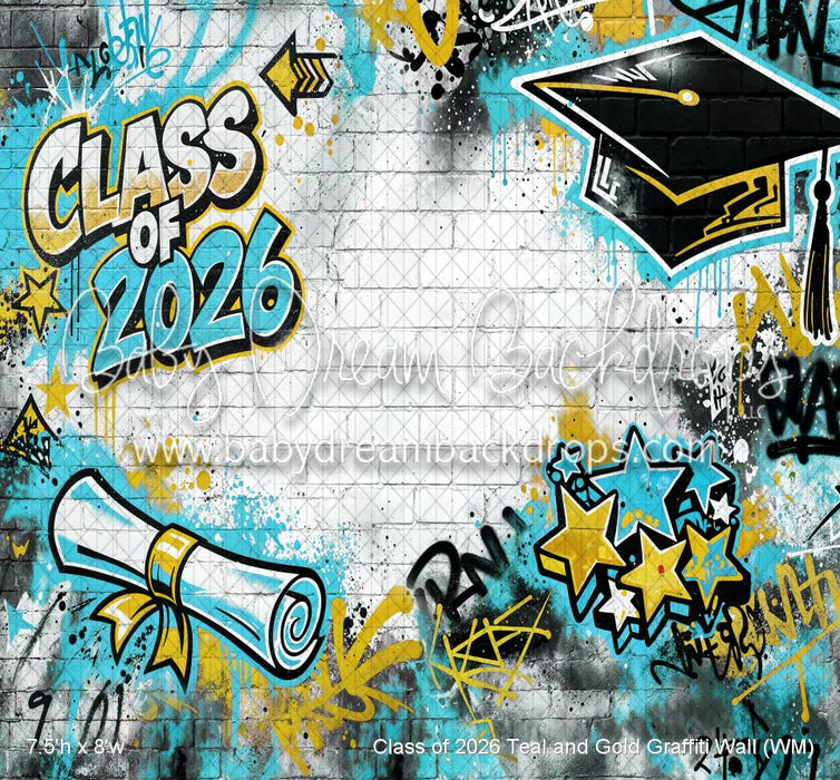 Class of 2026 Teal and Gold Graffiti Wall (WM)