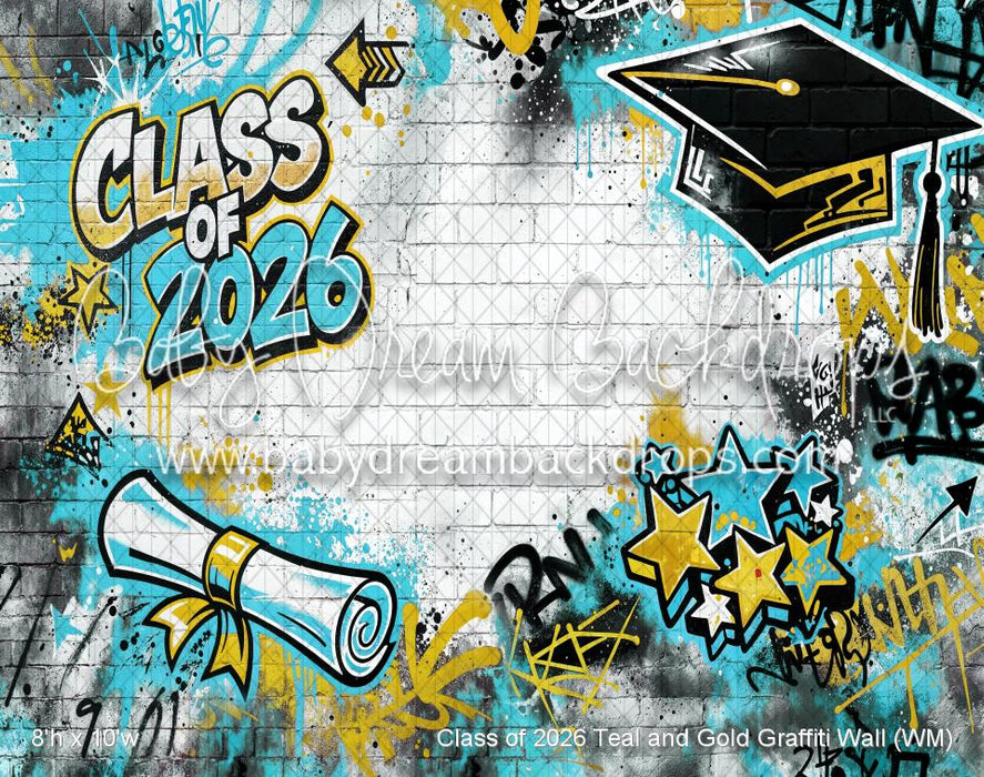 Class of 2026 Teal and Gold Graffiti Wall (WM)