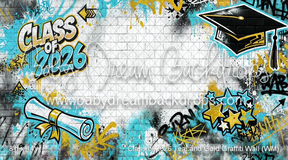 Class of 2026 Teal and Gold Graffiti Wall (WM)