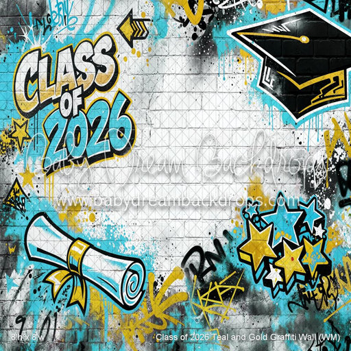 Class of 2026 Teal and Gold Graffiti Wall (WM)