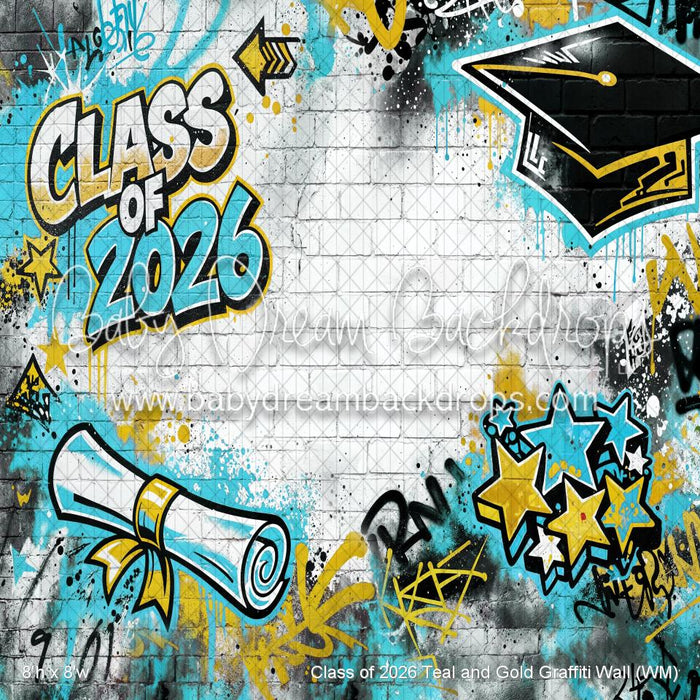 Class of 2026 Teal and Gold Graffiti Wall (WM)