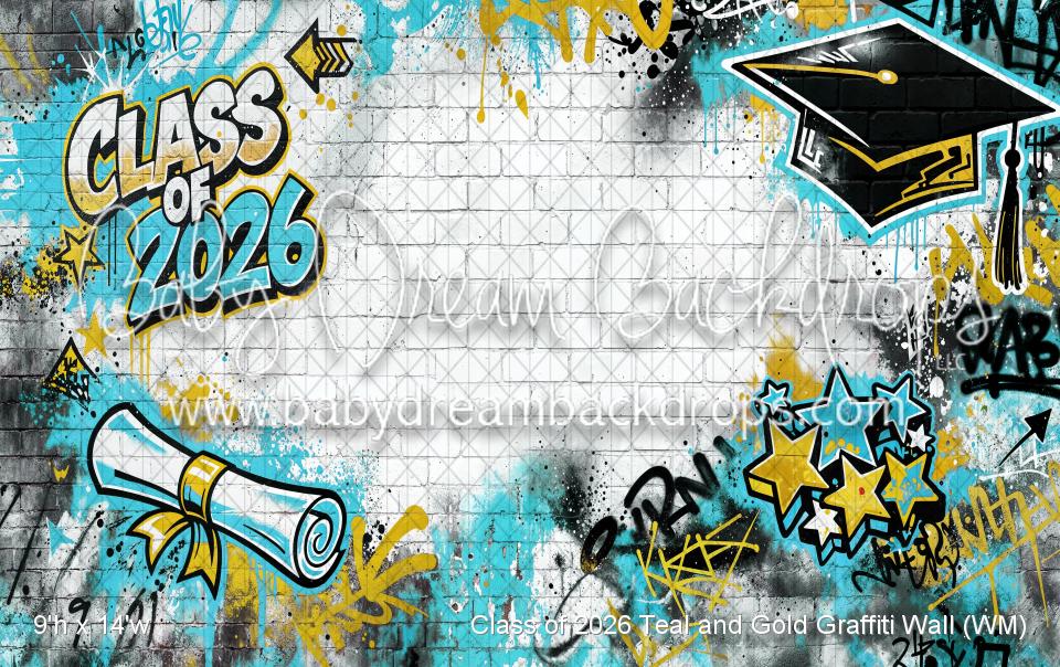 Class of 2026 Teal and Gold Graffiti Wall (WM)