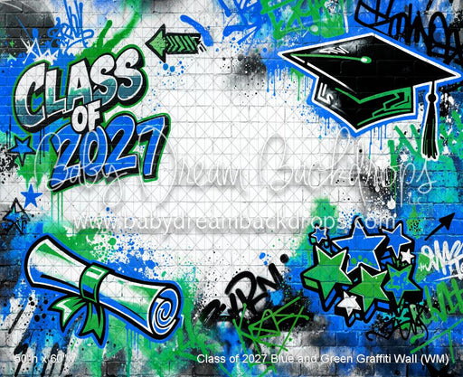Class of 2027 Blue and Green Graffiti Wall (WM)