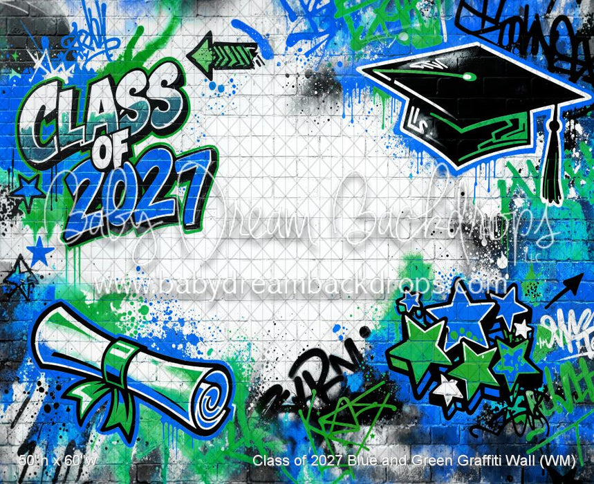 Class of 2027 Blue and Green Graffiti Wall (WM)