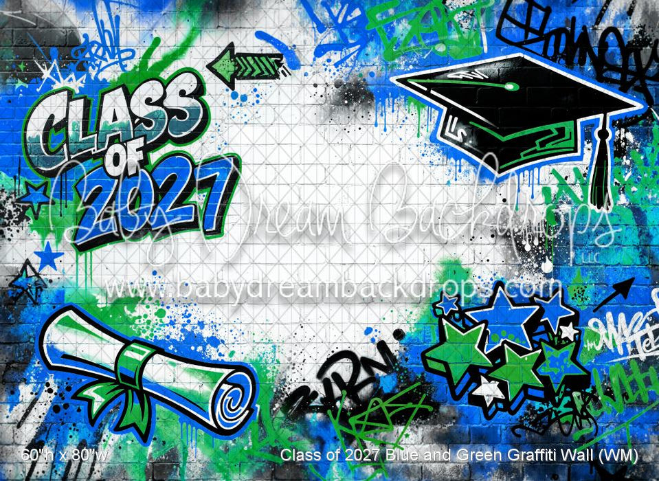 Class of 2027 Blue and Green Graffiti Wall (WM)