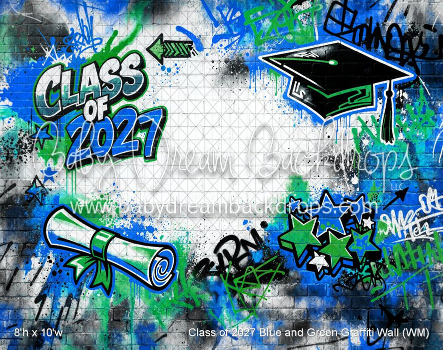 Class of 2027 Blue and Green Graffiti Wall (WM)