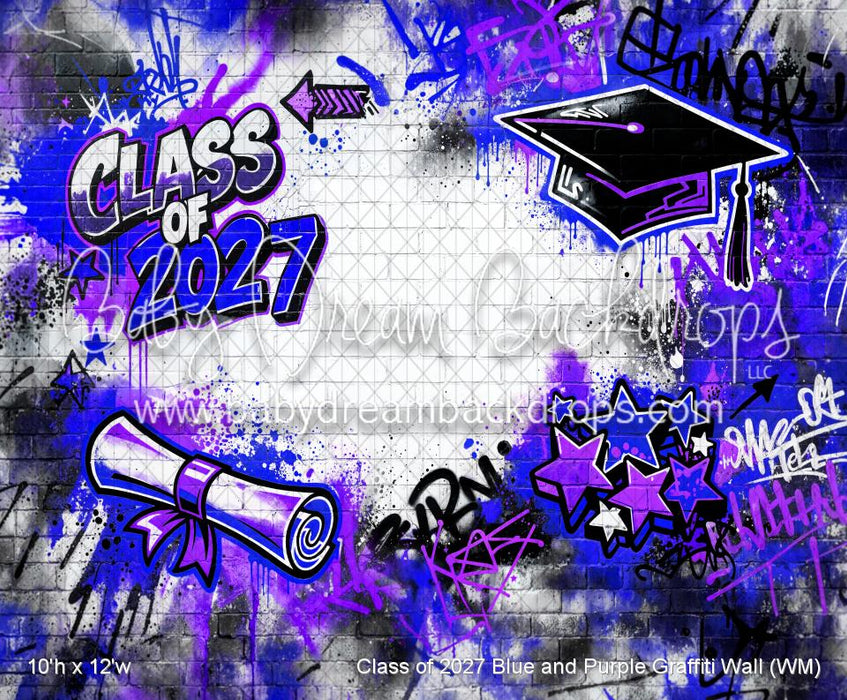 Class of 2027 Blue and Purple Graffiti Wall (WM)