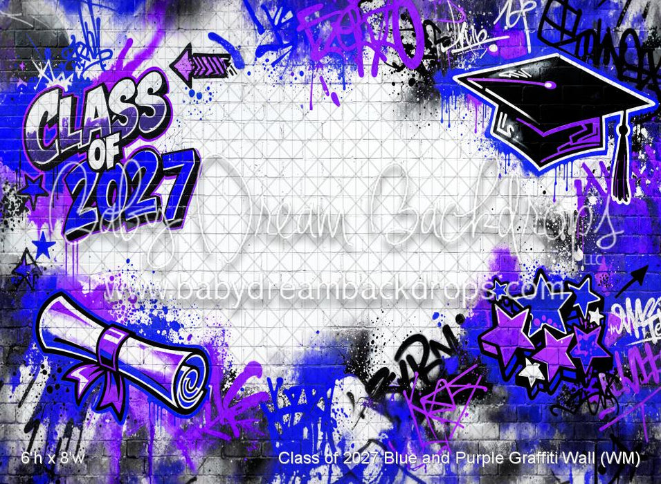 Class of 2027 Blue and Purple Graffiti Wall (WM)