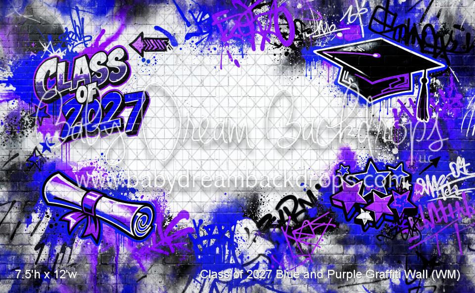 Class of 2027 Blue and Purple Graffiti Wall (WM)