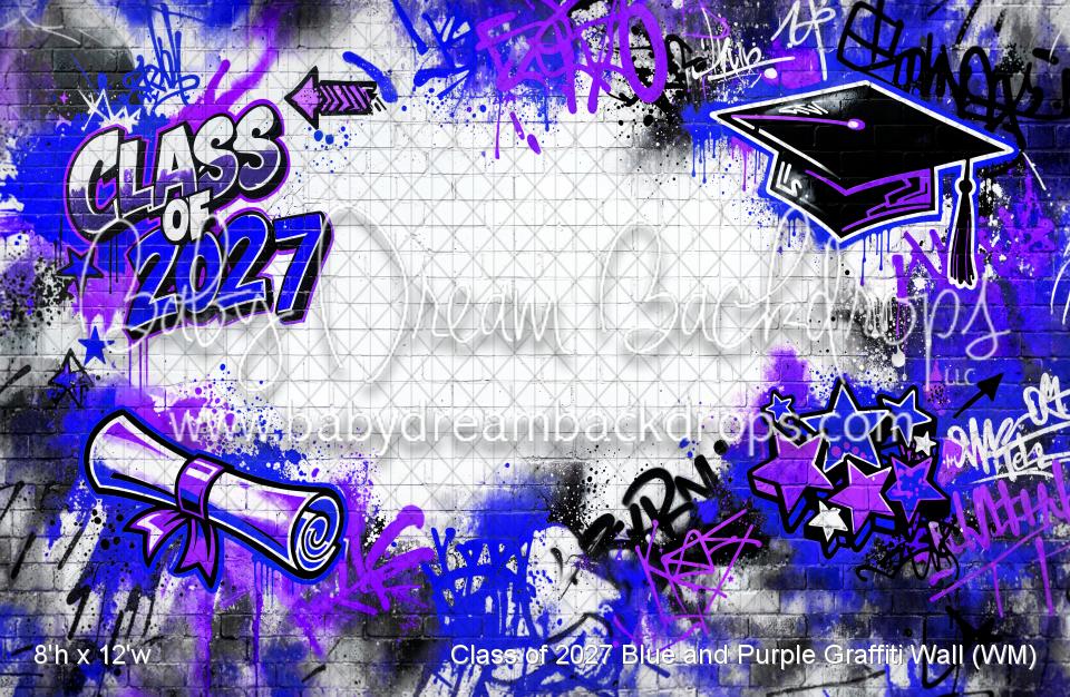 Class of 2027 Blue and Purple Graffiti Wall (WM)