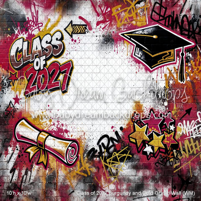 Class of 2027 Burgundy and Gold Graffiti Wall (WM)