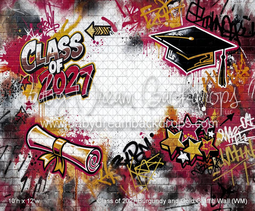 Class of 2027 Burgundy and Gold Graffiti Wall (WM)