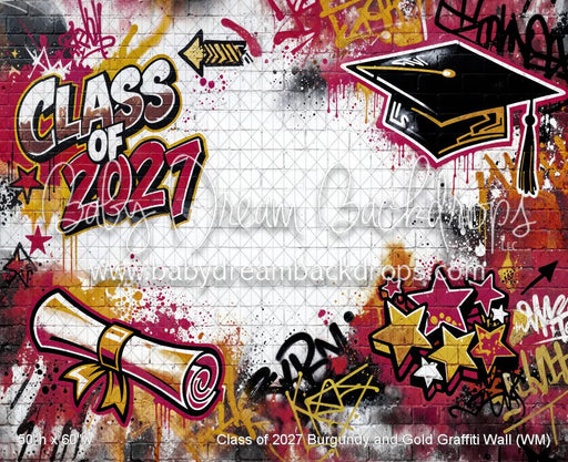 Class of 2027 Burgundy and Gold Graffiti Wall (WM)