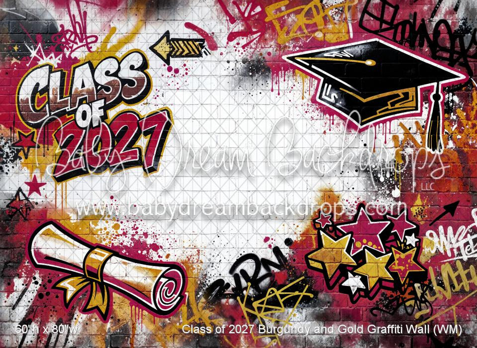 Class of 2027 Burgundy and Gold Graffiti Wall (WM)