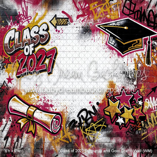 Class of 2027 Burgundy and Gold Graffiti Wall (WM)
