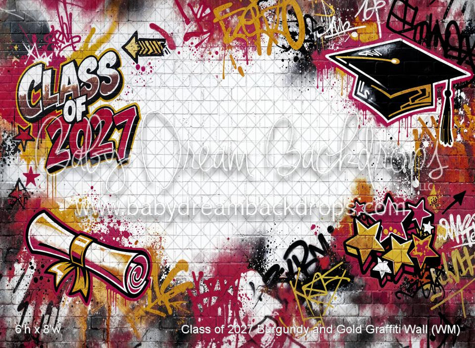 Class of 2027 Burgundy and Gold Graffiti Wall (WM)