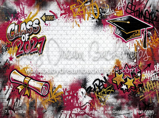 Class of 2027 Burgundy and Gold Graffiti Wall (WM)