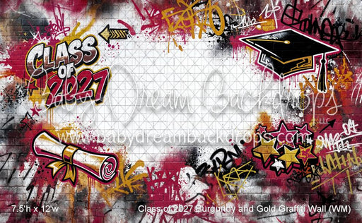 Class of 2027 Burgundy and Gold Graffiti Wall (WM)