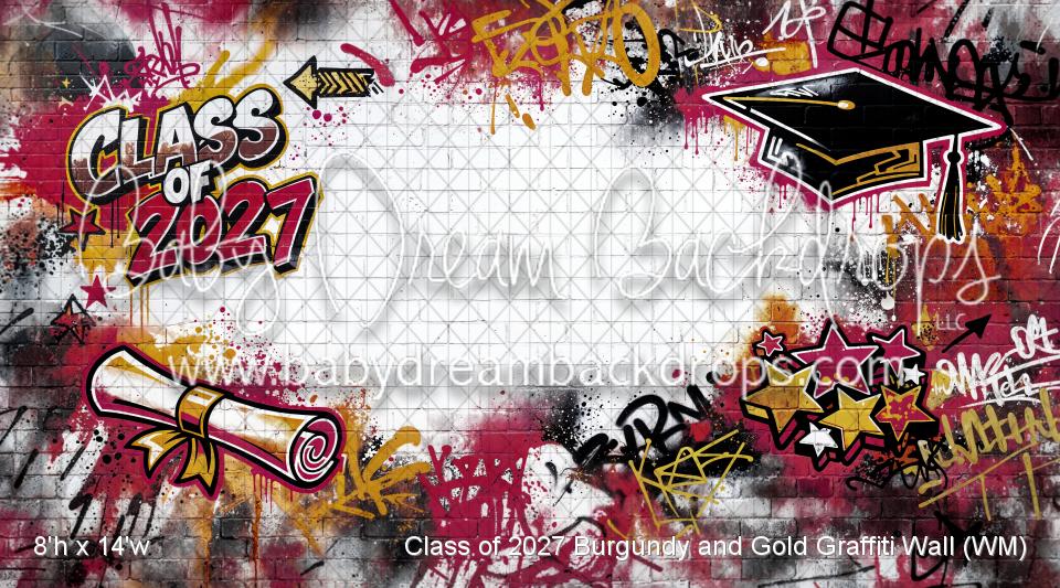 Class of 2027 Burgundy and Gold Graffiti Wall (WM)