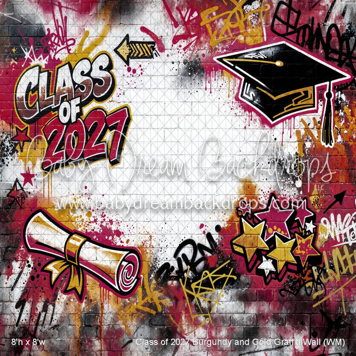Class of 2027 Burgundy and Gold Graffiti Wall (WM)