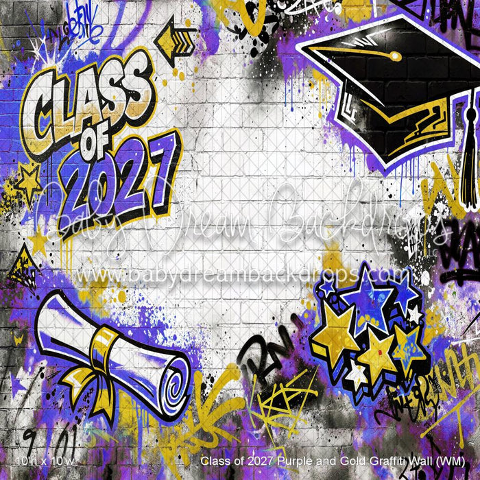 Class of 2027 Purple and Gold Graffiti Wall (WM)