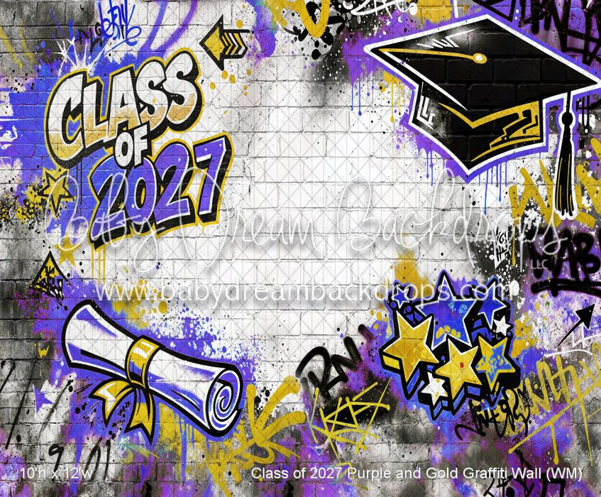 Class of 2027 Purple and Gold Graffiti Wall (WM)