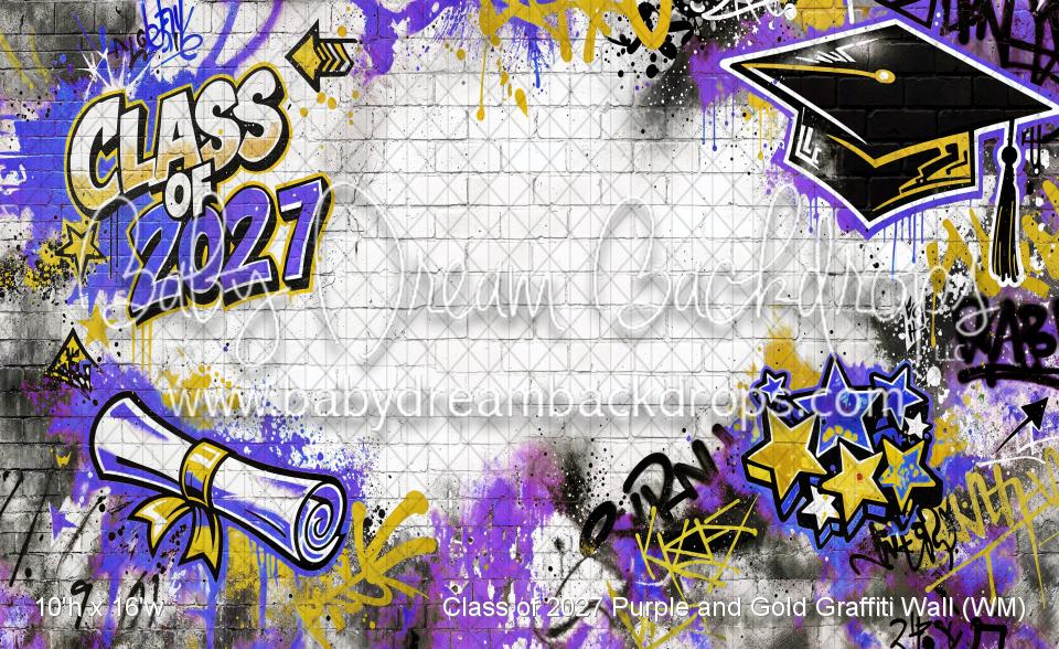 Class of 2027 Purple and Gold Graffiti Wall (WM)
