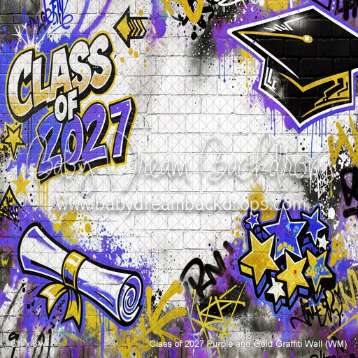 Class of 2027 Purple and Gold Graffiti Wall (WM)