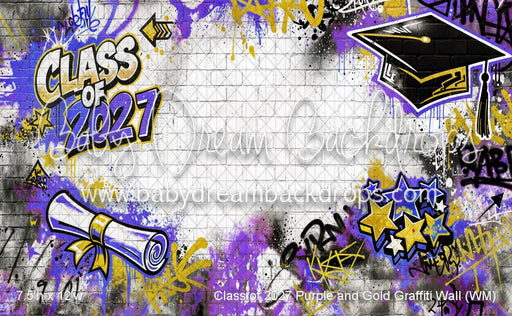 Class of 2027 Purple and Gold Graffiti Wall (WM)
