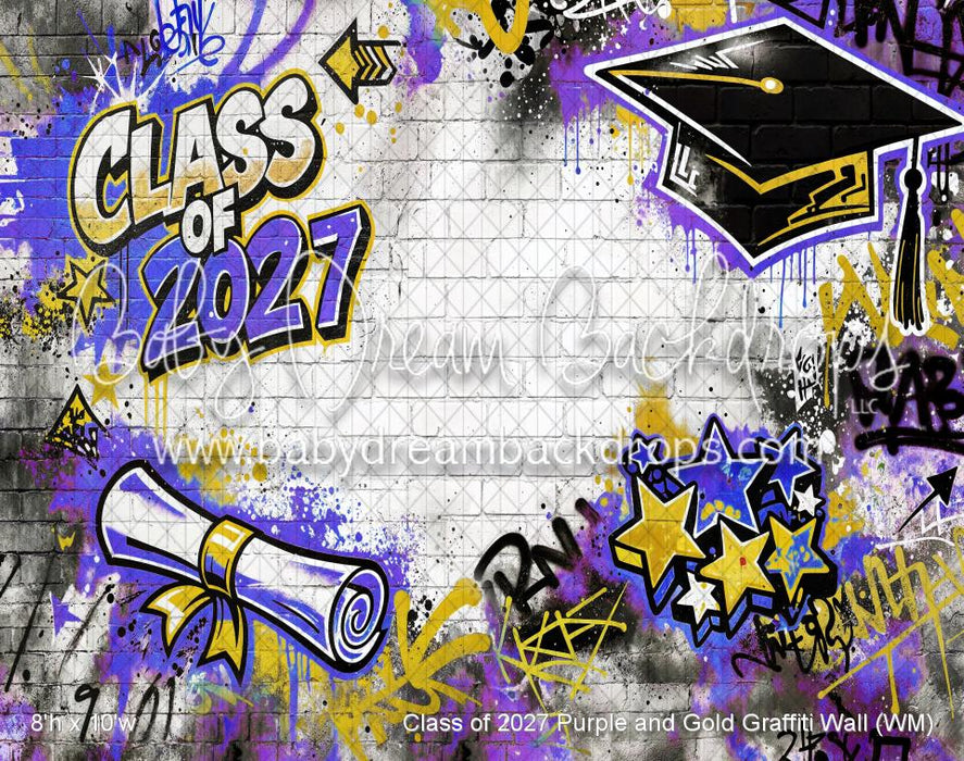 Class of 2027 Purple and Gold Graffiti Wall (WM)