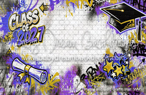 Class of 2027 Purple and Gold Graffiti Wall (WM)