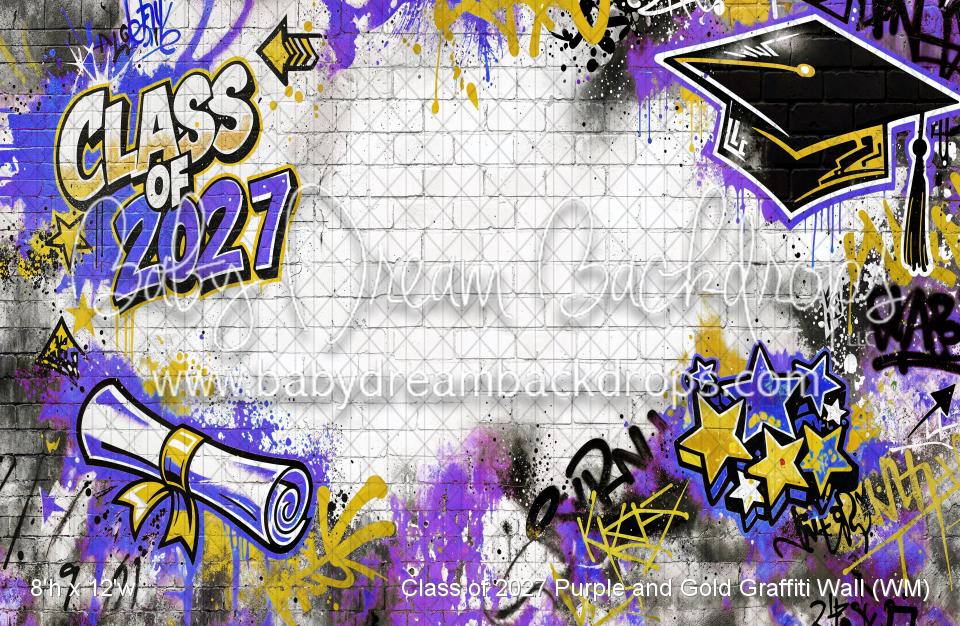 Class of 2027 Purple and Gold Graffiti Wall (WM)