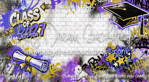 Class of 2027 Purple and Gold Graffiti Wall (WM)