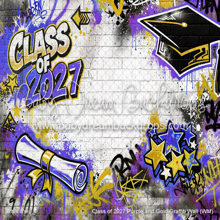 Class of 2027 Purple and Gold Graffiti Wall (WM)