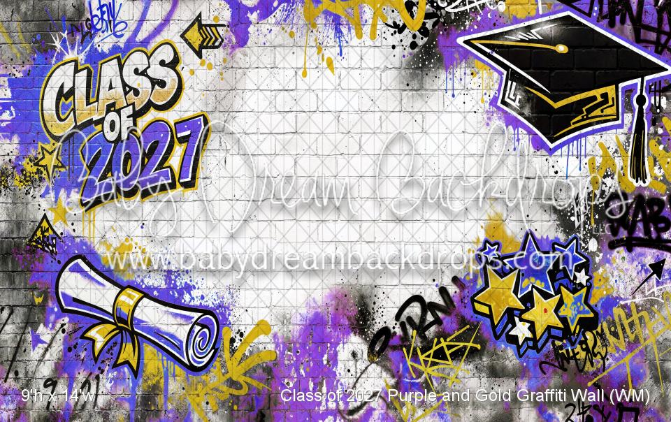 Class of 2027 Purple and Gold Graffiti Wall (WM)