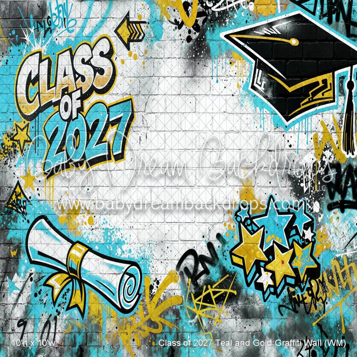 Class of 2027 Teal and Gold Graffiti Wall (WM)