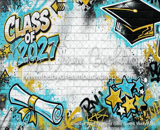 Class of 2027 Teal and Gold Graffiti Wall (WM)