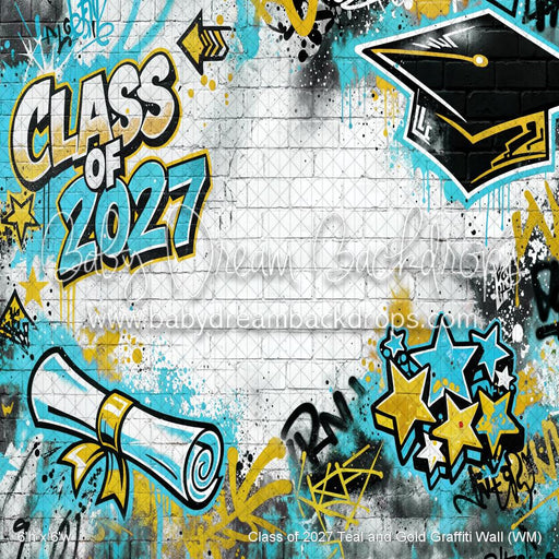 Class of 2027 Teal and Gold Graffiti Wall (WM)