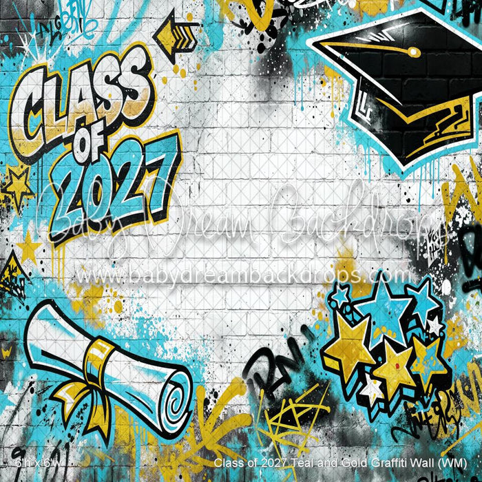 Class of 2027 Teal and Gold Graffiti Wall (WM)