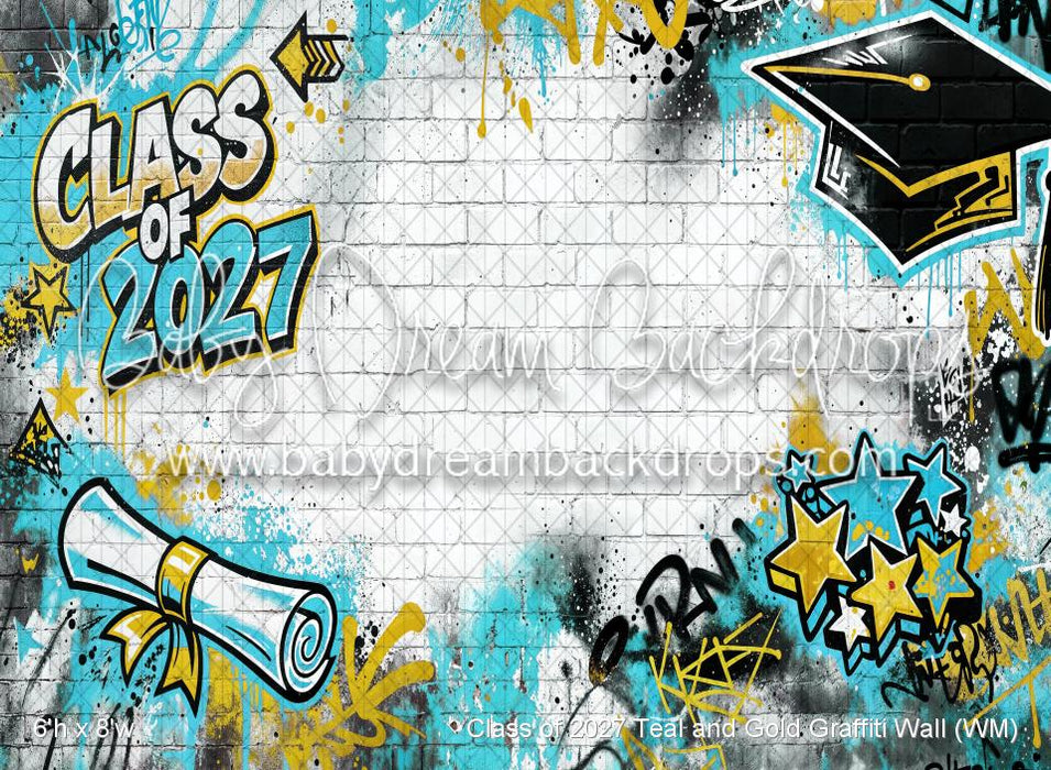 Class of 2027 Teal and Gold Graffiti Wall (WM)