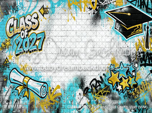 Class of 2027 Teal and Gold Graffiti Wall (WM)