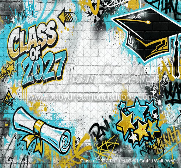 Class of 2027 Teal and Gold Graffiti Wall (WM)
