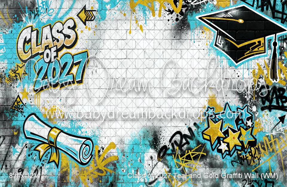 Class of 2027 Teal and Gold Graffiti Wall (WM)
