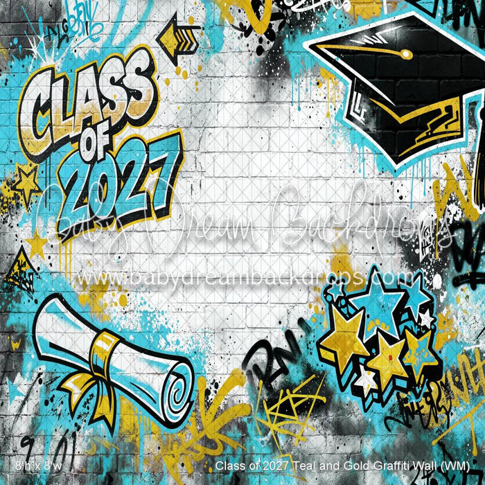 Class of 2027 Teal and Gold Graffiti Wall (WM)