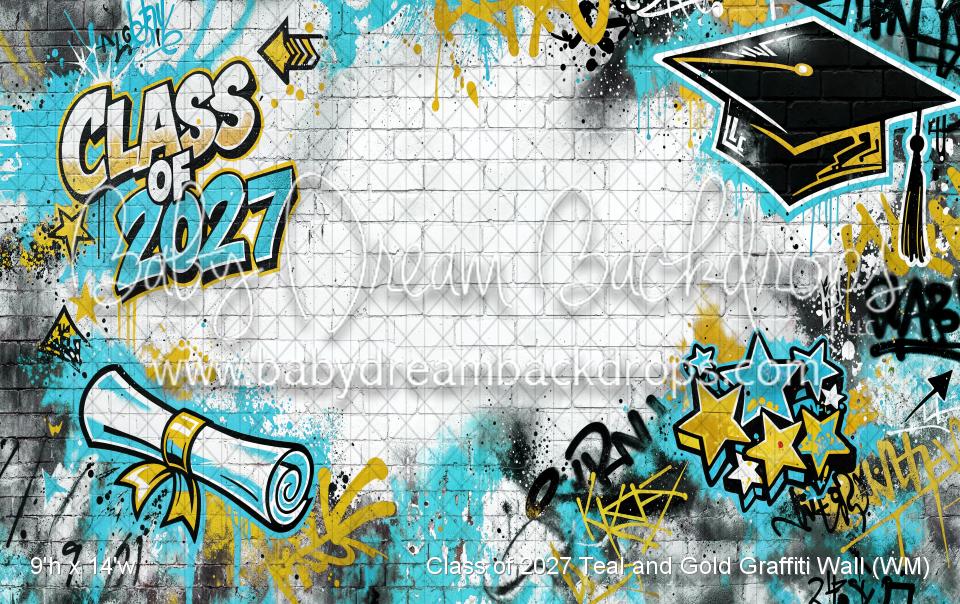 Class of 2027 Teal and Gold Graffiti Wall (WM)