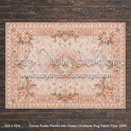 Cocoa Rustic Planks with Rosey Christmas Rug Fabric Floor (WM)