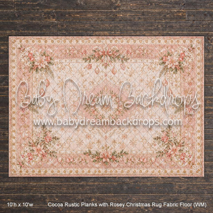 Cocoa Rustic Planks with Rosey Christmas Rug Fabric Floor (WM)