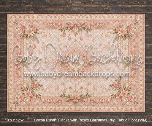 Cocoa Rustic Planks with Rosey Christmas Rug Fabric Floor (WM)