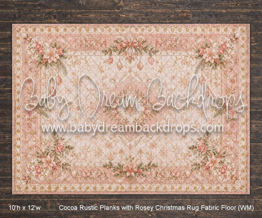 Cocoa Rustic Planks with Rosey Christmas Rug Fabric Floor (WM)
